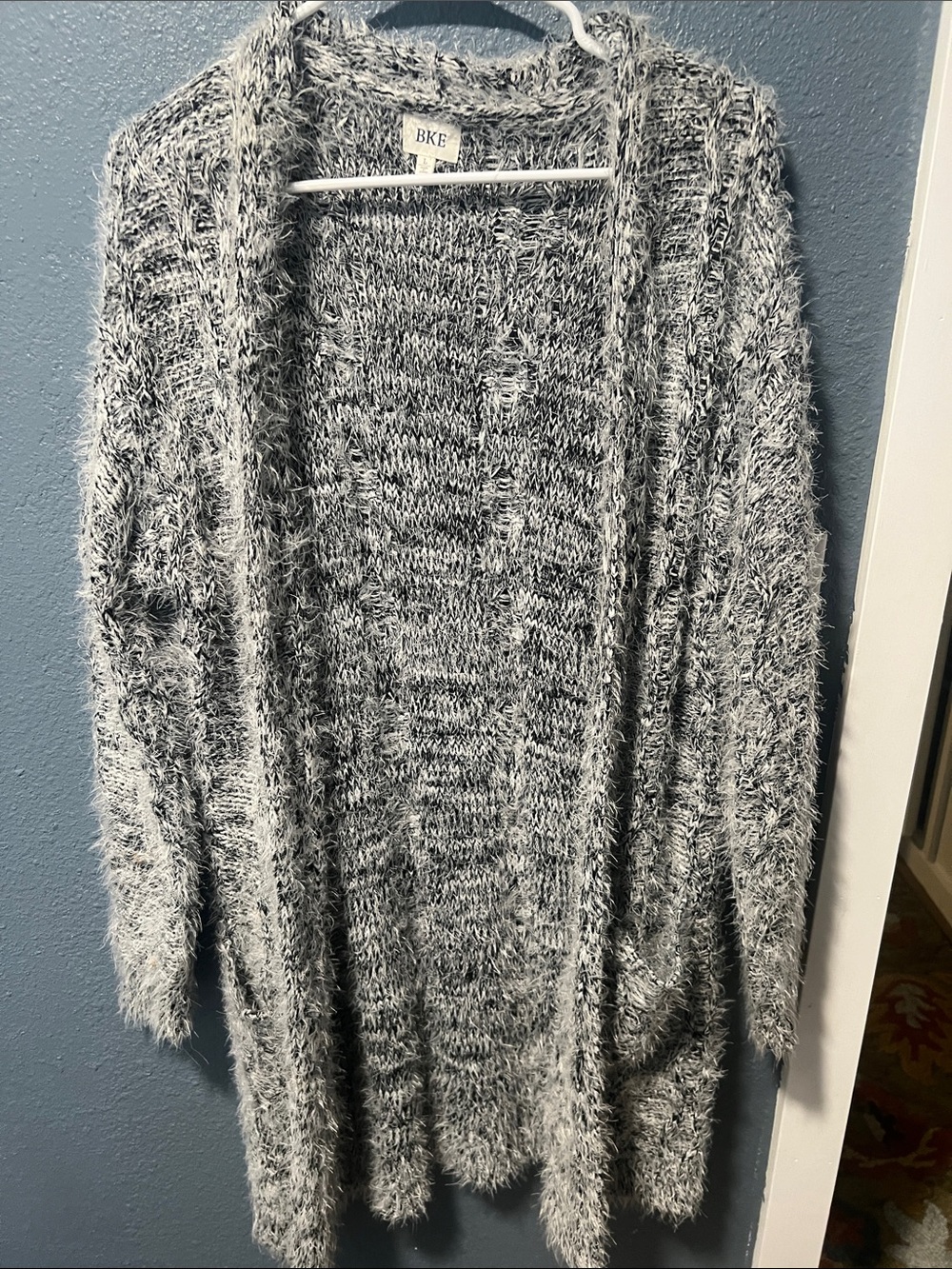 BKE Gray Fuzzy Open Cardigan Sweater
